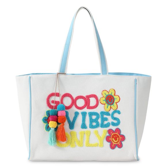 Tote Bag, Chenille Embroidery Canvas Tote Bag With Tassel, Cute :[ - Picture 1 of 6